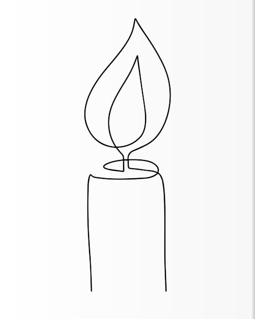 Dibujo continuo de una línea llama ardiente de vela Línea de contorno negra vector gráfico minimalista simple