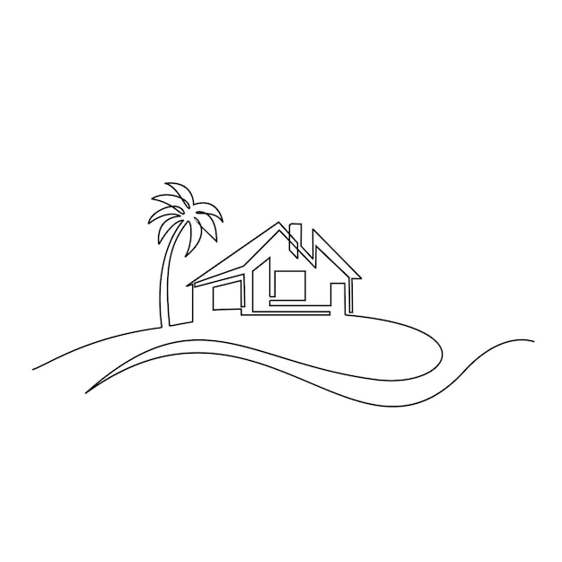 Dibujo continuo de una línea Logotipo de la casa moderna