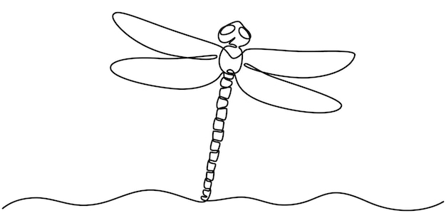 Dibujo continuo de una línea Logotipo de libélula voladora Ilustración vectorial en blanco y negro Concepto