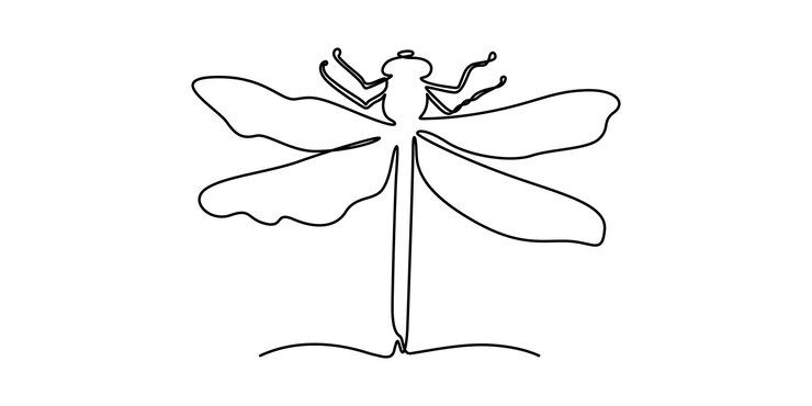 Vector dibujo continuo de una línea logotipo de libélula voladora ilustración vectorial en blanco y negro concepto
