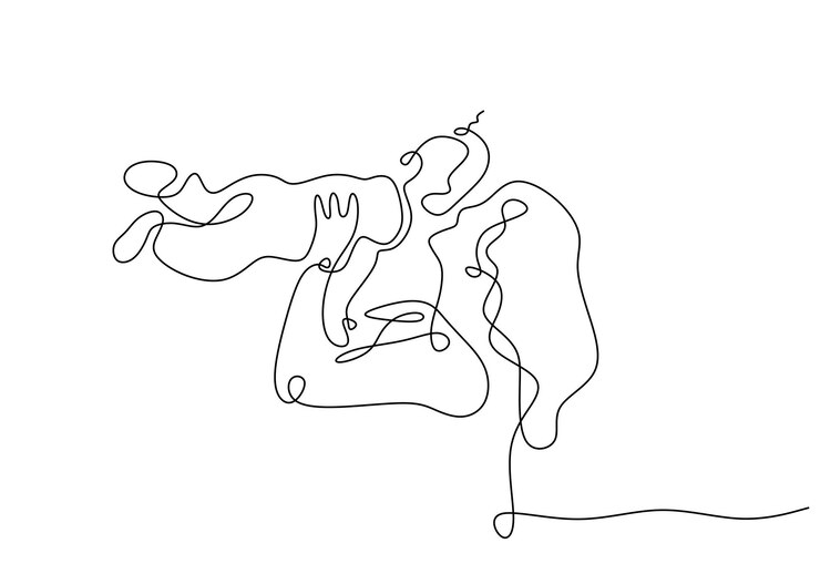 Dibujo continuo de una línea de mamá y niño.