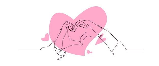 Dibujo continuo de una línea de la mano formando forma de corazón Signo de amor Vector de línea de color editable