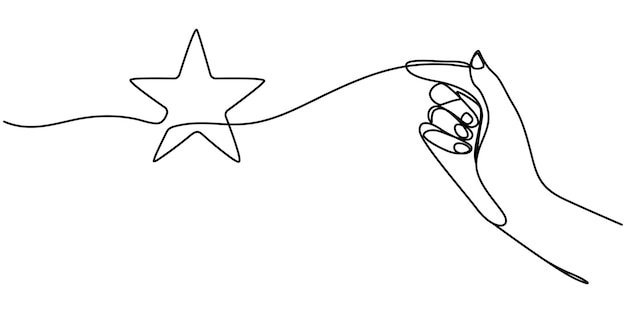 Dibujo continuo de una línea de la mano humana sosteniendo la estrella Concepto de satisfacción del cliente Vector