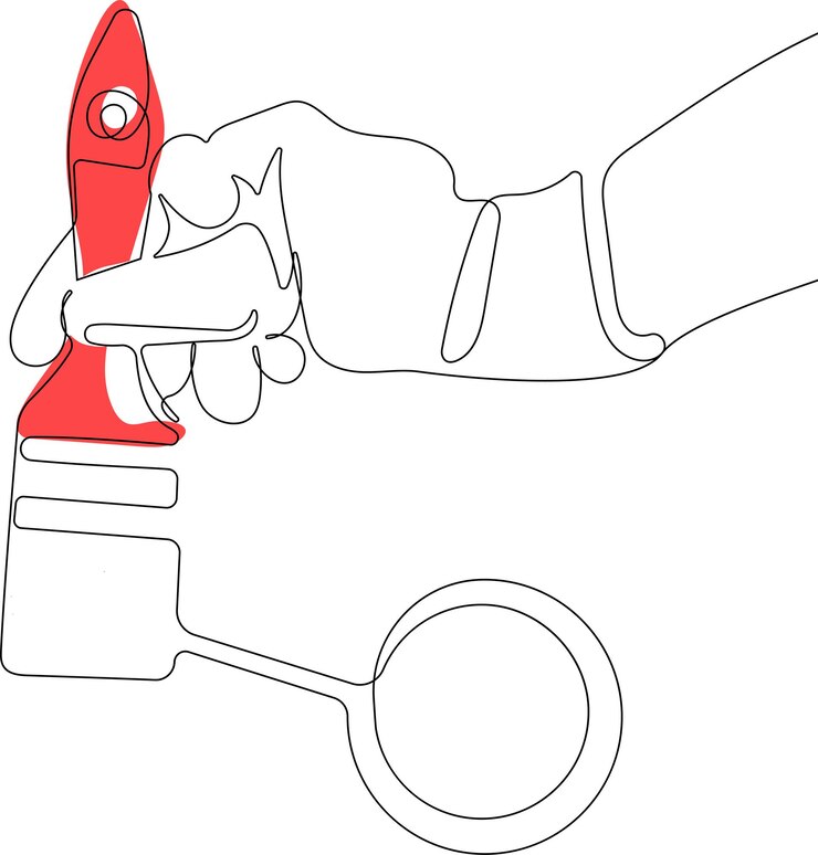 Vector dibujo continuo de una línea de mano humana sostiene pinceles con lata de pintura, pintura de piso, en blanco