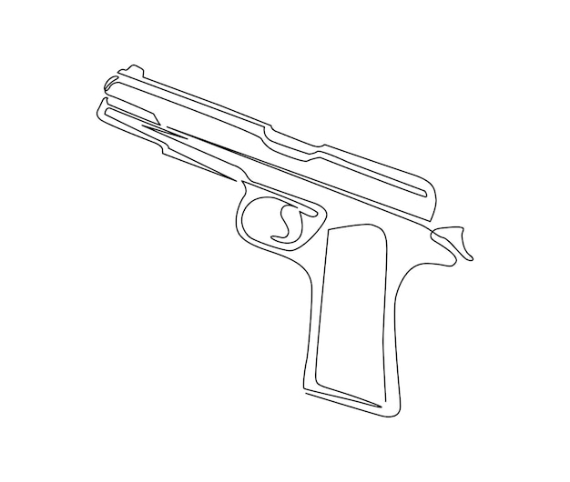 Dibujo continuo de una línea de mano pistola pistola diseño de vector de arte de una sola línea concepto militar