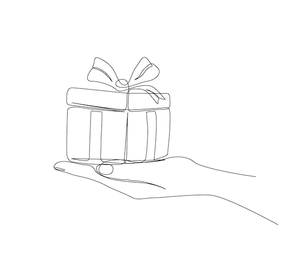 Dibujo continuo de una línea de la mano que sostiene la caja actual