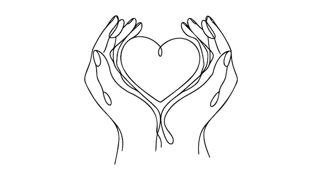 Un dibujo continuo de una línea con la mano sosteniendo el corazón Símbolo lineal de donación de caridad Vector aislado sobre fondo blanco