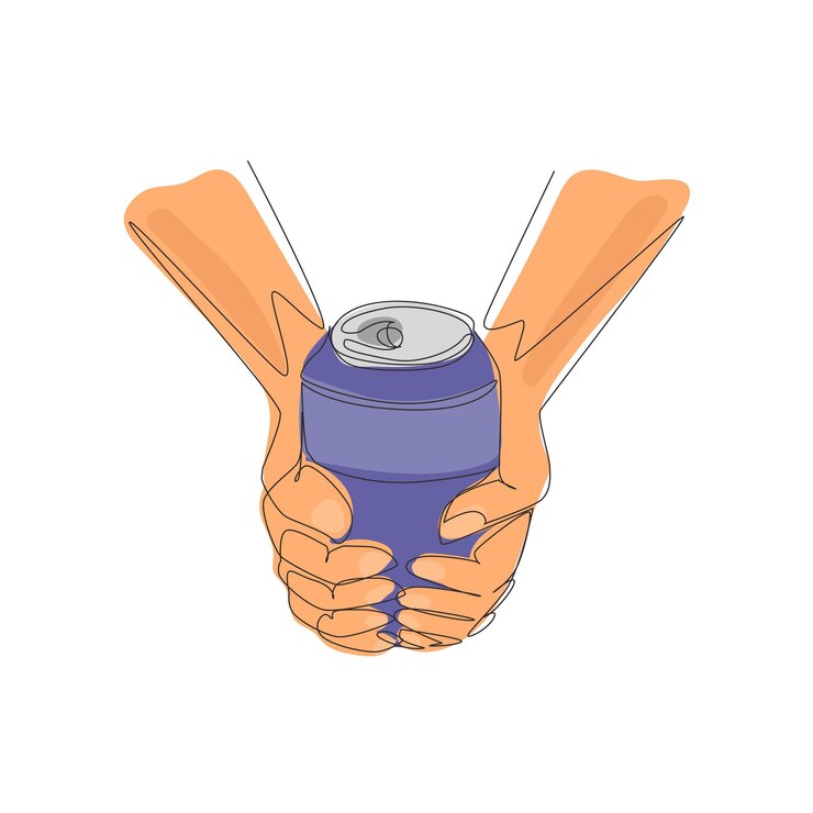 Vector un dibujo continuo de una línea con la mano sosteniendo una taza de café caliente con el vector de bebida de la persona de negocios de vapor.