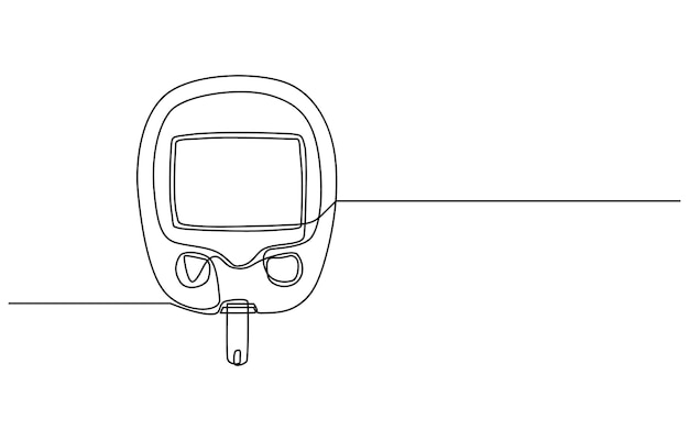 Un dibujo continuo de una línea a mano usando un glucometro para comprobar el nivel de azúcar en la sangre Día Mundial de la Diabetes
