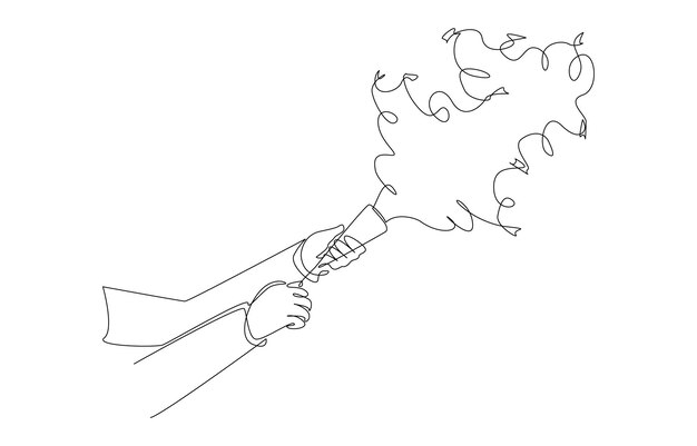Dibujo continuo de una línea de manos disparando a la fiesta popper confetti concepto de celebración del evento