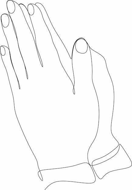 Dibujo continuo de una línea de manos dobladas en oración Ilustración vectorial de arte de línea