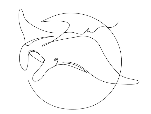 Vector dibujo continuo de una línea de manta ray ilustración simple de arte de línea de rayas