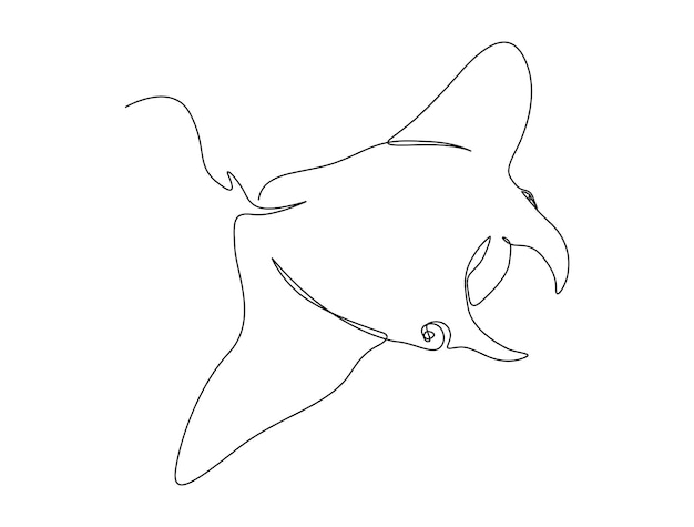 Dibujo continuo de una línea de mantarraya. Ilustración simple del vector de arte de línea de pez stingray