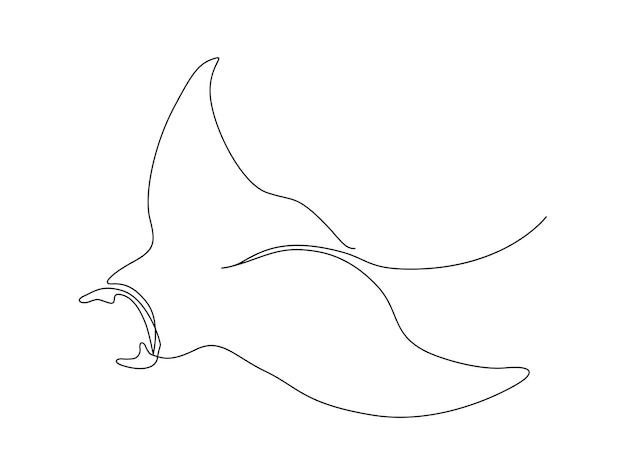 Dibujo continuo de una línea de mantarraya. ilustración simple del vector de arte de línea de pez stingray