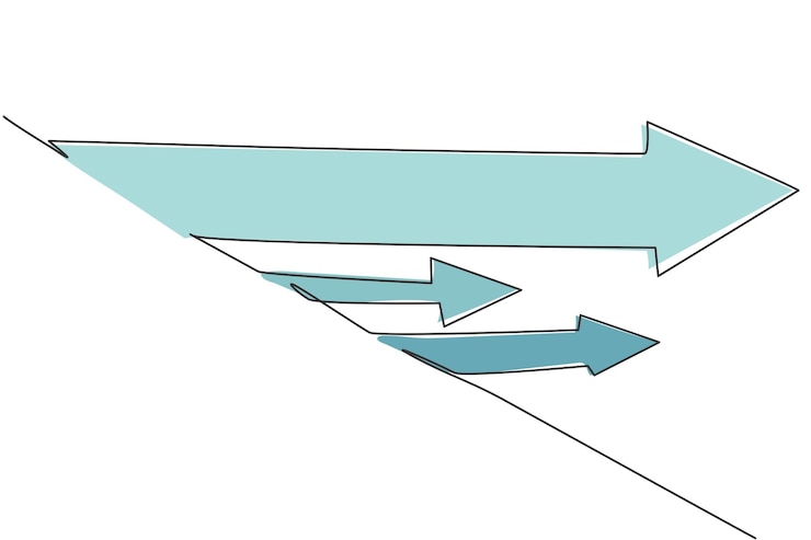 Vector dibujo continuo de una línea mantener positivo avanzar flechas signo gráfico símbolo de progreso de éxito