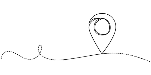 Dibujo continuo de una línea de mapas de rutas e íconos de ubicación