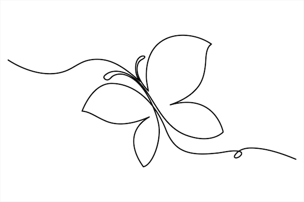 Dibujo continuo de una línea de mariposa aislada en un vector de fondo blanco Ilustración