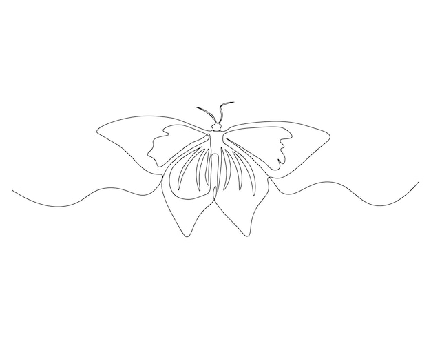 Dibujo continuo de una línea de mariposa voladora Ilustración de un dibujo de línea de mariposas voladoras