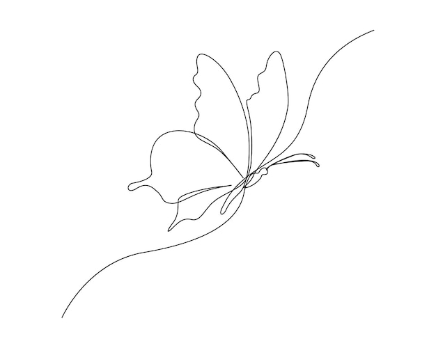 Dibujo continuo de una línea de mariposa voladora