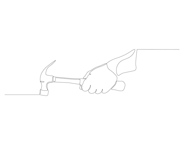 Dibujo continuo de una línea del martillo Una línea de martillo Concepto de carpintería Arte de línea continua Contorno editable