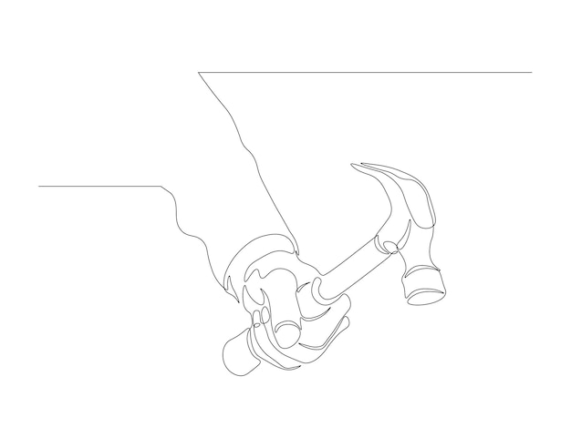 Dibujo continuo de una línea del martillo Una línea de martillo Concepto de carpintería Arte de línea continua Contorno editable