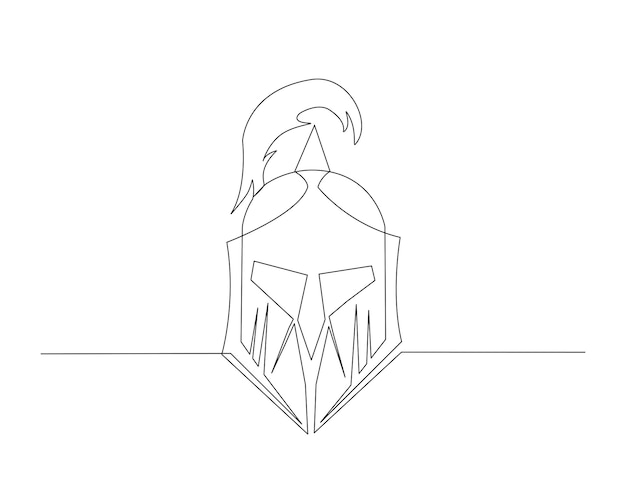 Dibujo continuo de una línea de la máscara del casco de un caballero guerrero romano