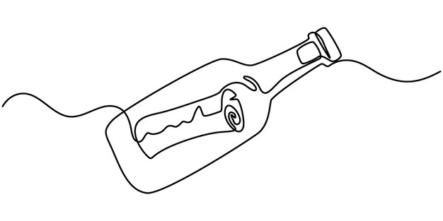 Dibujo continuo de una línea de un mensaje en una botella Ilustración vectorial simple Mensaje