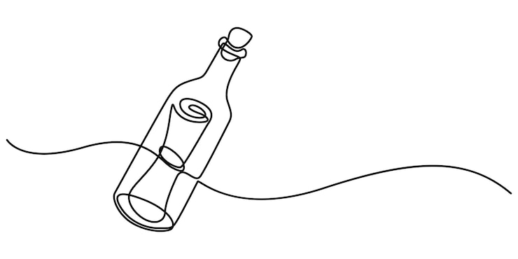 Vector dibujo continuo de una línea de un mensaje en una botella ilustración vectorial simple minimalista
