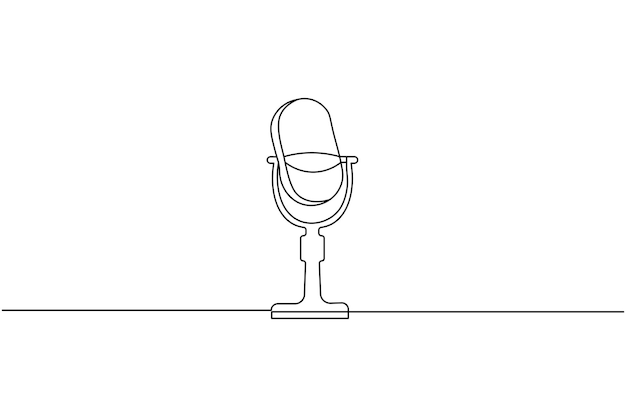 Dibujo continuo de una línea del micrófono e ilustración de vector plano aislado del icono del micró fono