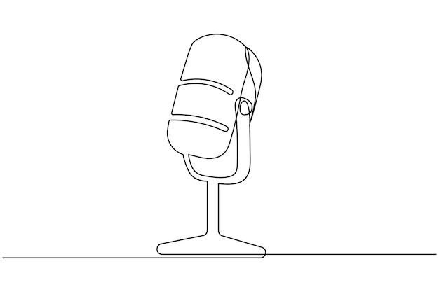Dibujo continuo de una línea del micrófono e ilustración de vector plano aislado del icono del micró fono