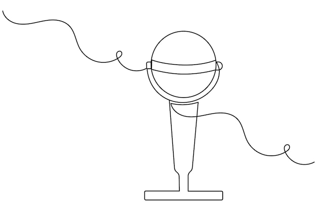 Dibujo continuo de una línea del micrófono e ilustración de vector plano aislado del icono del micró fono
