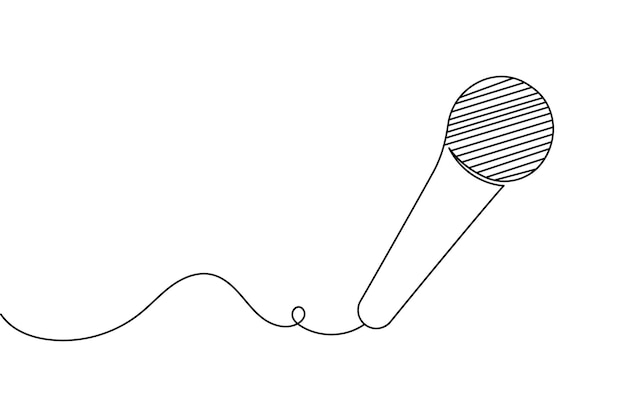 Dibujo continuo de una línea del micrófono e ilustración de vector plano aislado del icono del micró fono