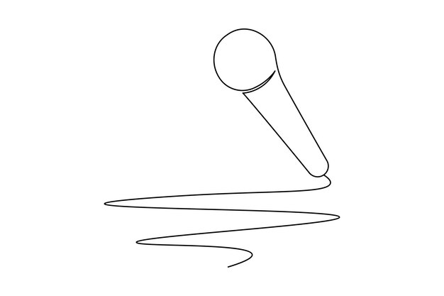Dibujo continuo de una línea del micrófono e ilustración de vector plano aislado del icono del micró fono