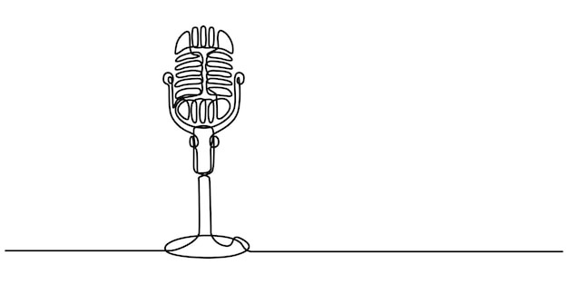 Dibujo continuo de una línea de micrófono de podcast adecuado para webinars de música en línea pro