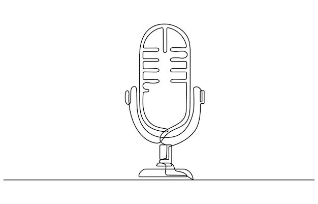 Dibujo continuo de una línea de un micrófono vintage micrófona de podcast micrófone contorno vector