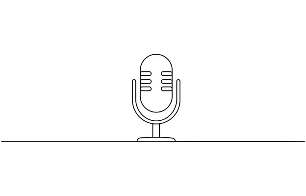 Dibujo continuo de una línea de un micrófono vintage micrófona de podcast micrófone contorno vector