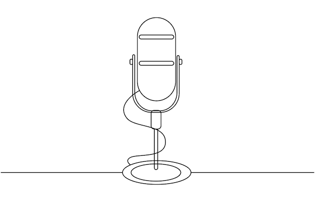 Dibujo continuo de una línea de un micrófono vintage micrófona de podcast micrófone contorno vector