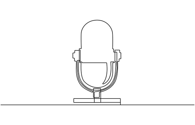 Dibujo continuo de una línea de un micrófono vintage micrófona de podcast micrófone contorno vector