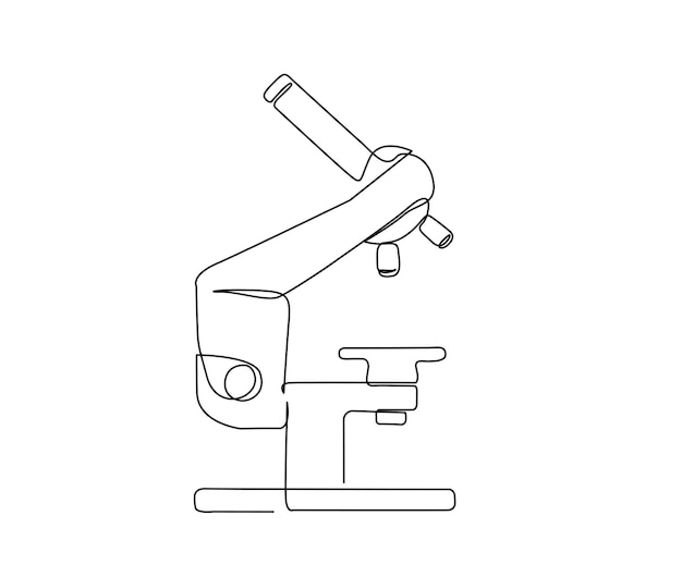 Dibujo continuo de una línea de microscopio ilustración simple de ilustración de vector de arte de línea de laboratorio de microscopio