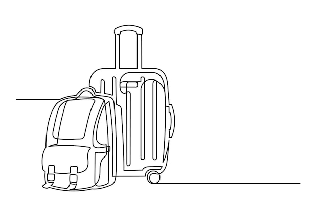 Dibujo continuo de una línea de una mochila y una maleta vintage