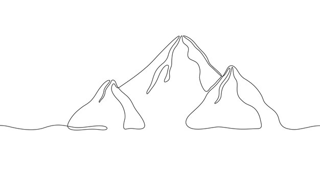 Dibujo continuo de una línea de montañas aislado sobre fondo blanco Silueta de colinas en estilo lineal