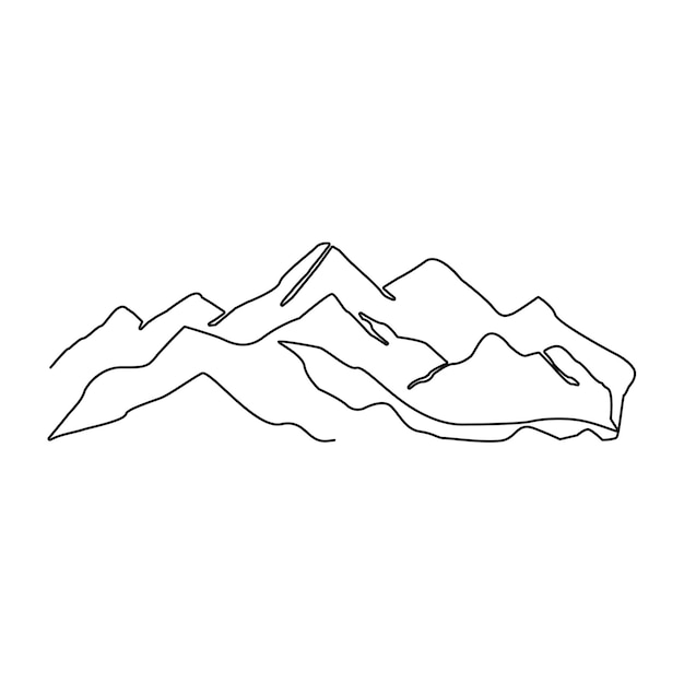 Vector dibujo continuo de una línea de montañas paisaje de la cordillera dibujo de una línea vectoria