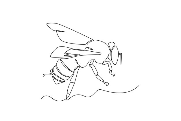 Dibujo continuo de una línea moscas de abeja en busca de néctar de flores Concepto animal dibujo de una sola línea