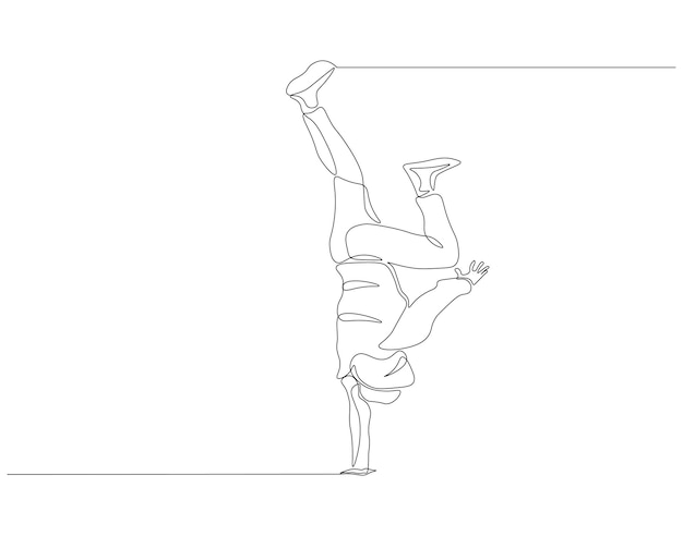 Dibujo continuo de una línea del movimiento de breakdance de la bailarina Dibujo de una línea de la ilustración de la bailaora de estilo libre