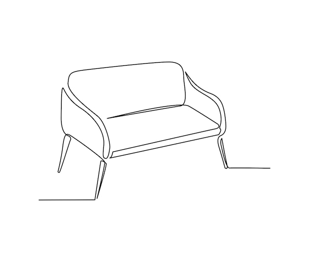 Dibujo continuo de una línea de muebles de sillón modernos y espaciosos muebles elegantes ilustración vectorial dibujada a mano