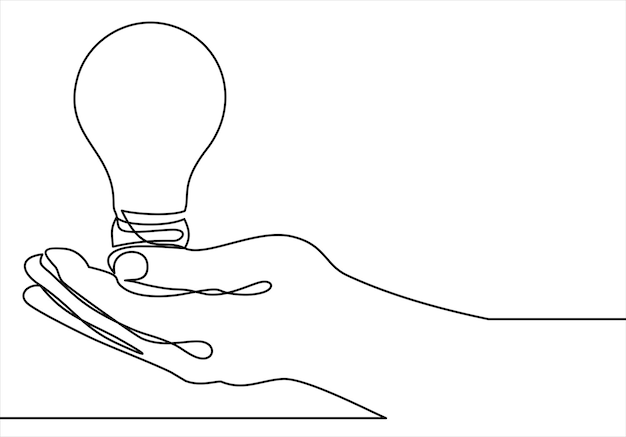 Vector dibujo continuo de una línea mujer con una bombilla un hombre con una bombilla