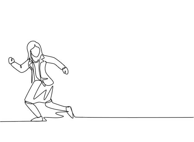 Un dibujo continuo de una línea mujer joven trabajadora corriendo perseguida por el trabajo plazo de tiempo de negocio vector