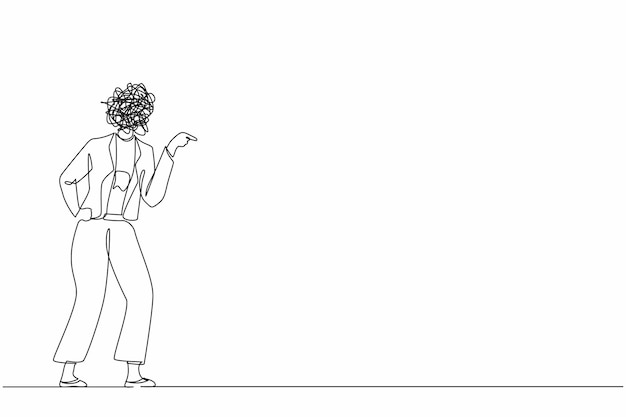 Dibujo continuo de una línea de una mujer de negocios con garabates redondos en lugar de un vector de diseño de cabeza