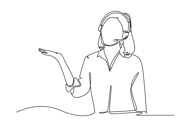 Vector dibujo continuo de una línea mujer servicio al cliente mujer amigable servicio a los clientes concepto de marketing diseño de dibujo de una sola línea ilustración gráfica vectorial
