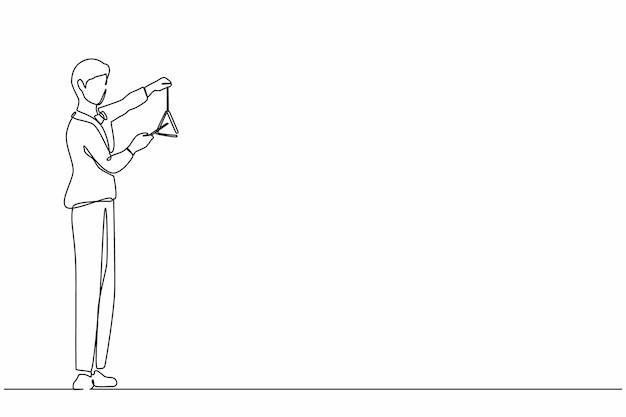 Dibujo continuo de una línea músico masculino tocando un triángulo musical Vector de orquesta de música clásica